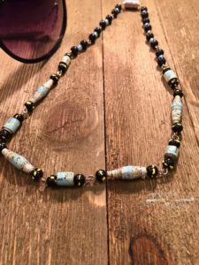 Road Trip Necklace made from paper beads