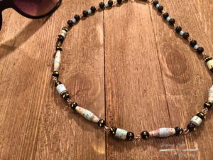 Paper beads and blue goldstone beads