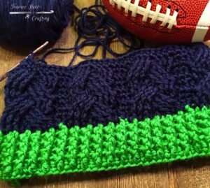 Seahawks crochet hat worked from bottom up