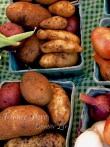 Potato varieties at a farmers market in Salem, Oregon.