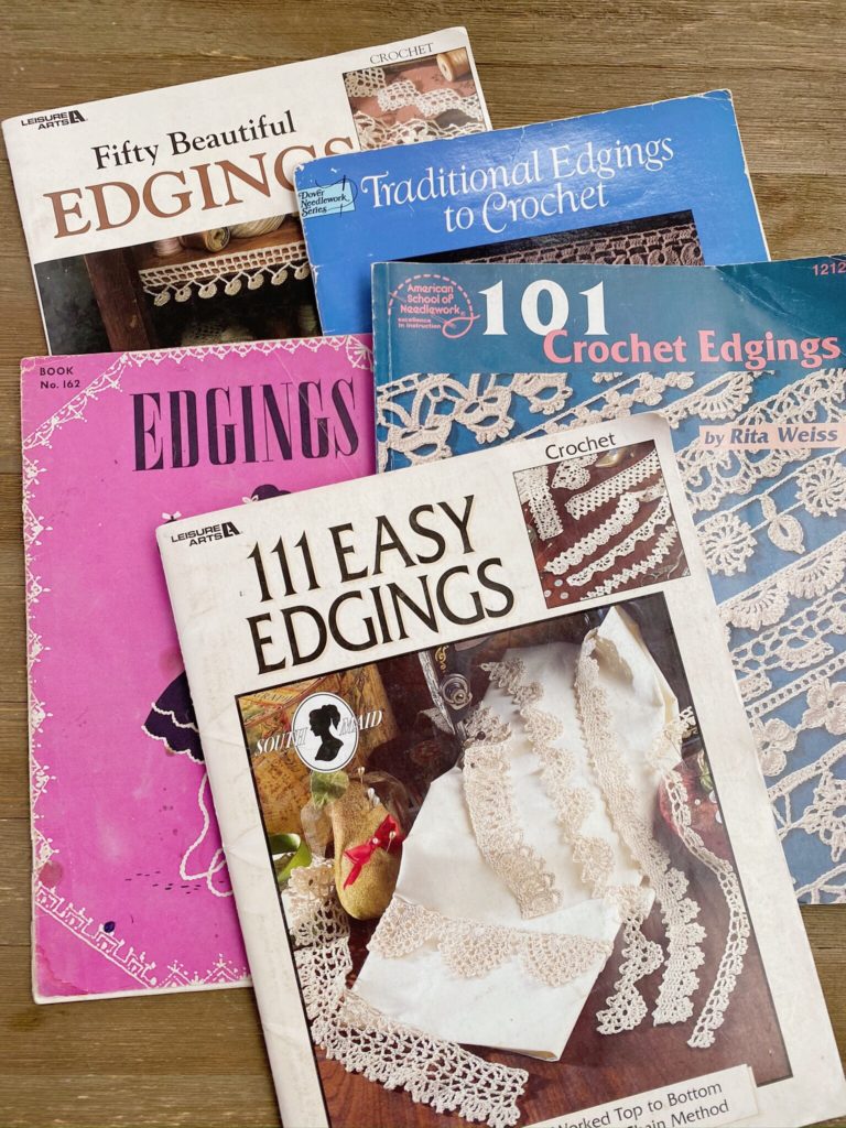 My crochet edgings pattern books. I should have everything in the house edged by now!